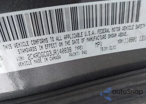 2018 Dodge Grand Caravan Sxt из США, поврежденный, VIN 2C4RDGCG3JR140838